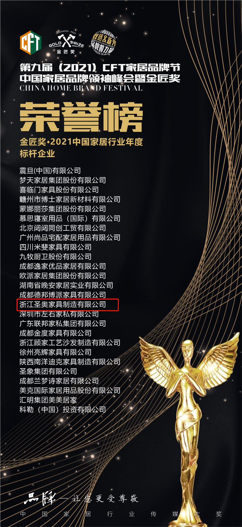 圣奧上榜“金匠獎·2021中國家居行業(yè)年度標桿企業(yè)”