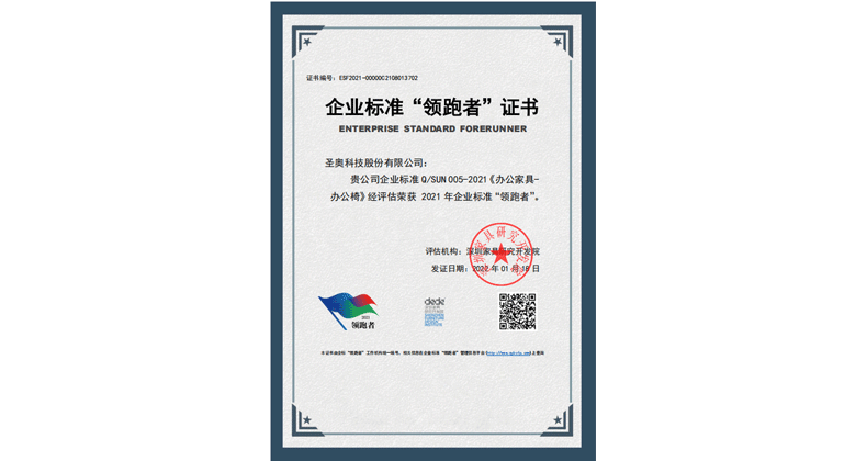 圣奧科技股份有限公司榮獲企業(yè)標準“領(lǐng)跑者”稱號/